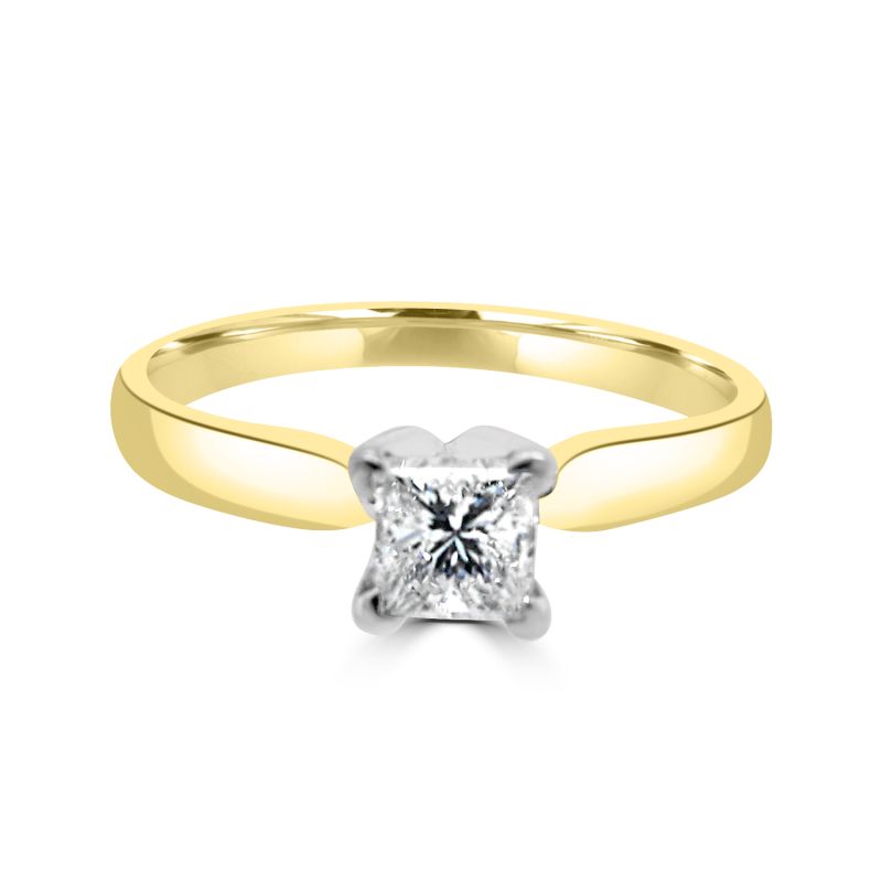18ct Yellow Gold Princess Cut Diamond Solitaire Engagement Ring