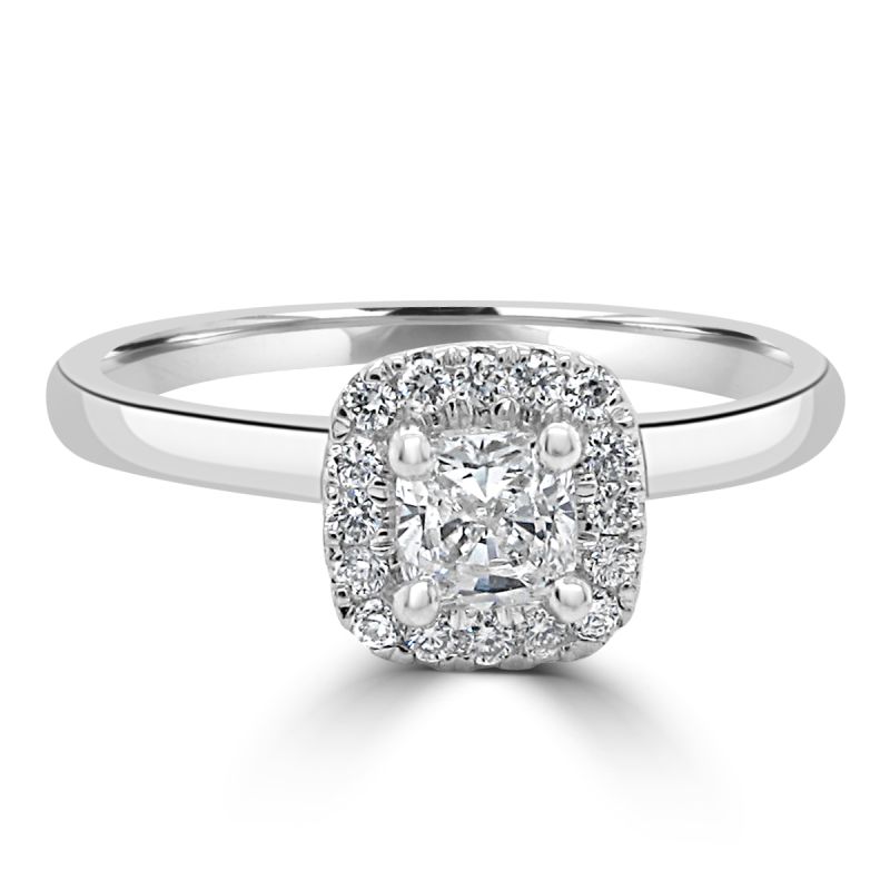 18ct White Gold Halo Style Cushion Cut Diamond Engagement Ring