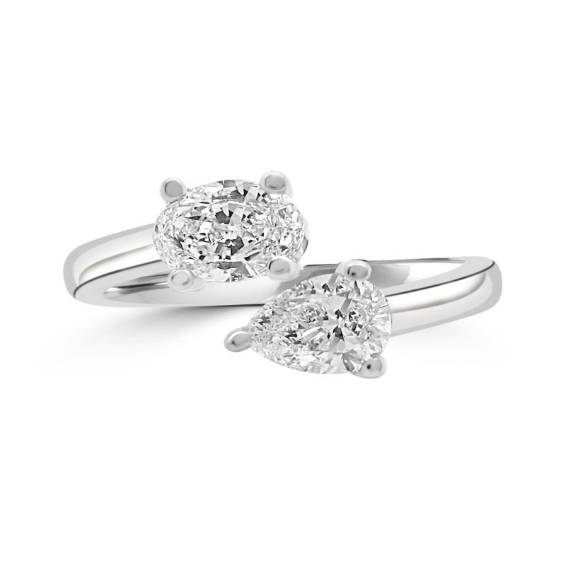 Platinum Oval & Pear Cut Diamond 2 Stone Engagement Ring 0.75ct