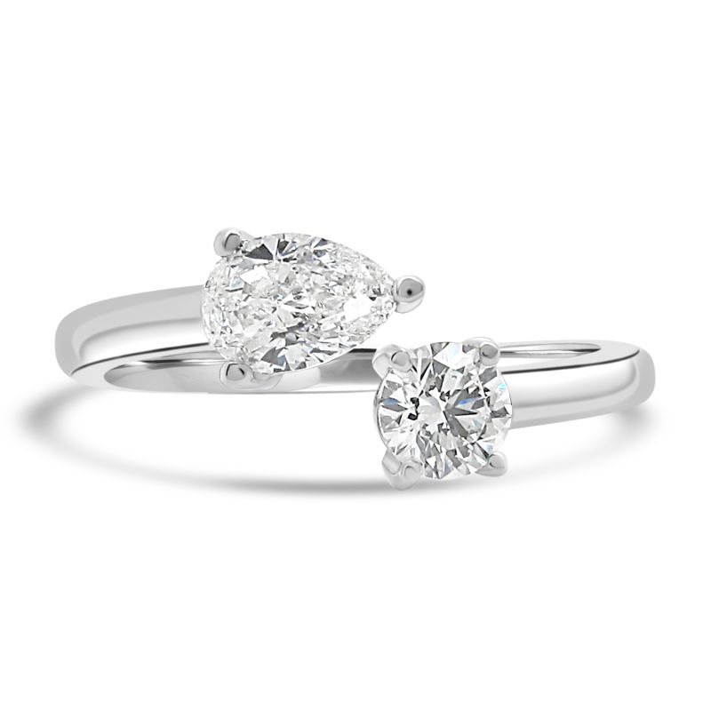 Platinum Brilliant & Pear Cut Diamond 2 Stone Engagement Ring