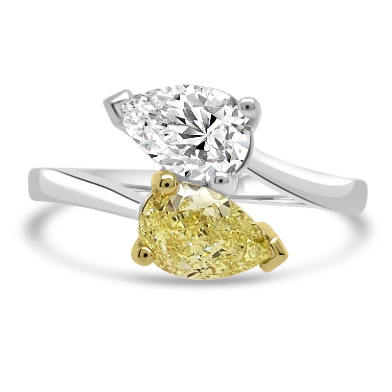 Platinum Yellow & White Pear Cut Diamond Engagement Ring 1.50ct
