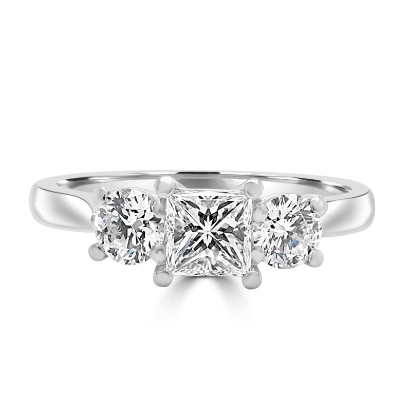 Platinum Princess Cut & Brilliant Cut 3 Stone Diamond Ring
