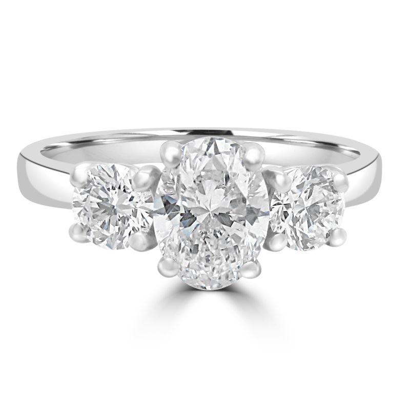 Platinum Oval & Brilliant Cut Diamond 3 Stone Engagement Ring