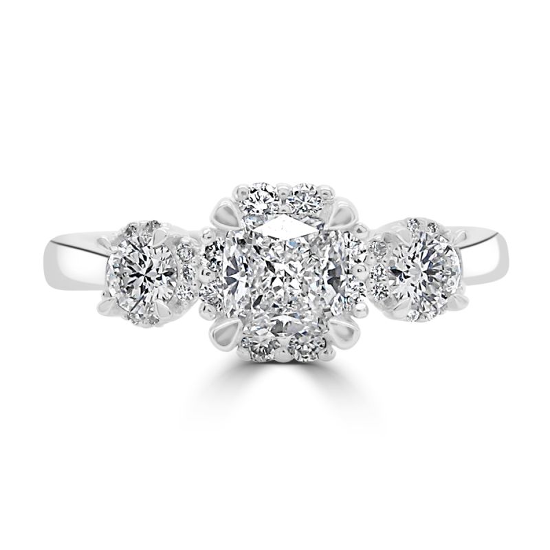 18ct White Gold Cushion & Brilliant Cut Diamond Engagement Ring