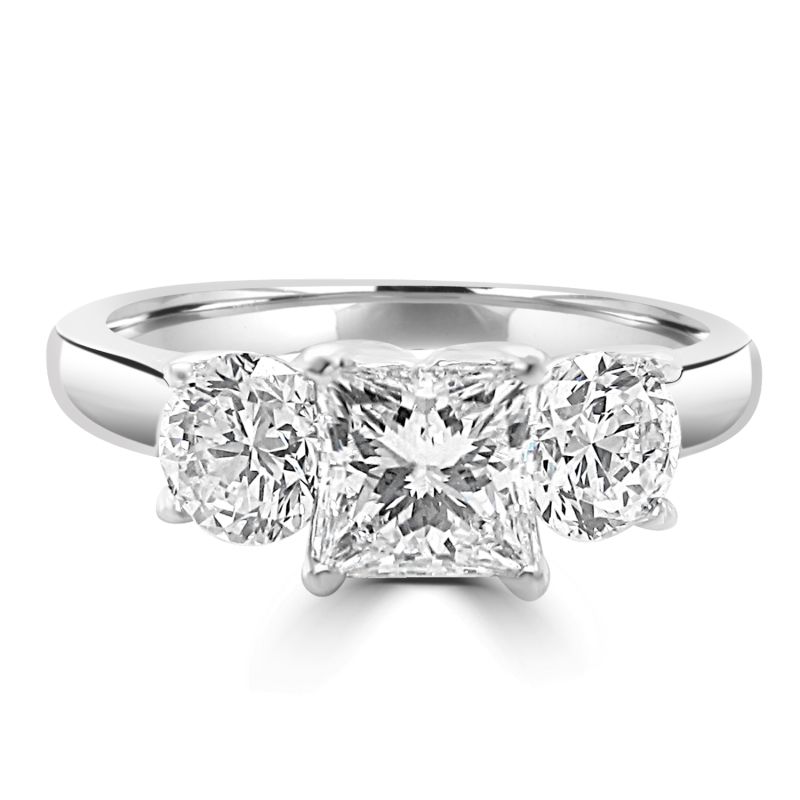 Platinum Princess & Brilliant Cut Diamond Engagement Ring 1.52ct