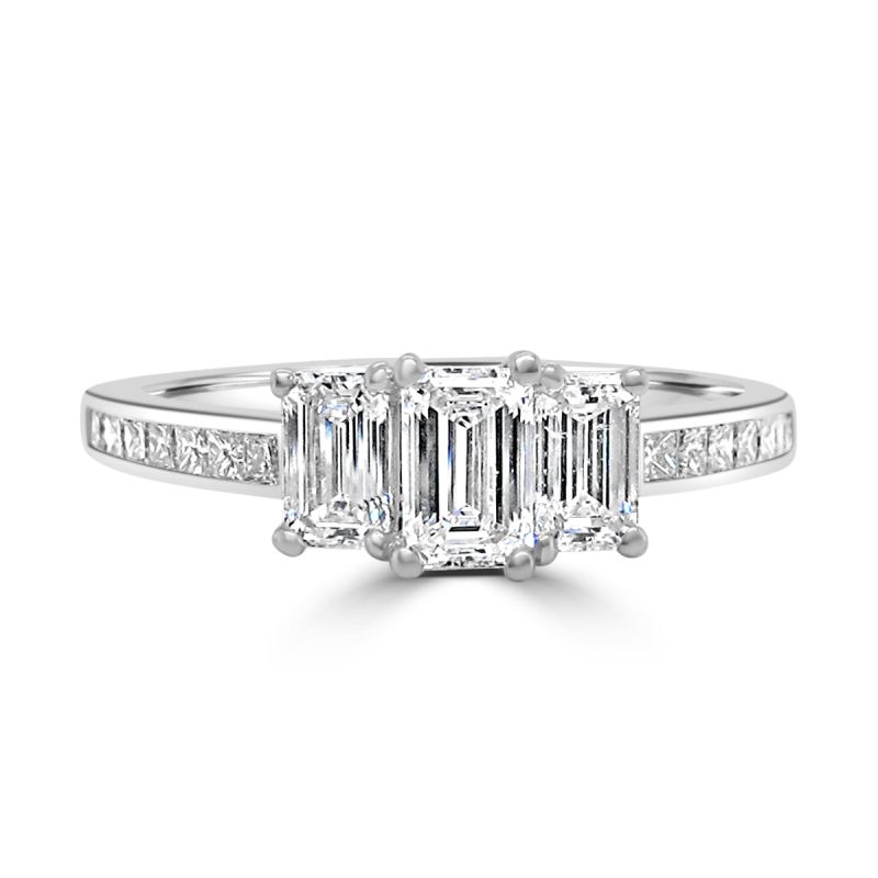 Platinum Emerald Cut Diamond 3 Stone Engagement Ring 1.00ct