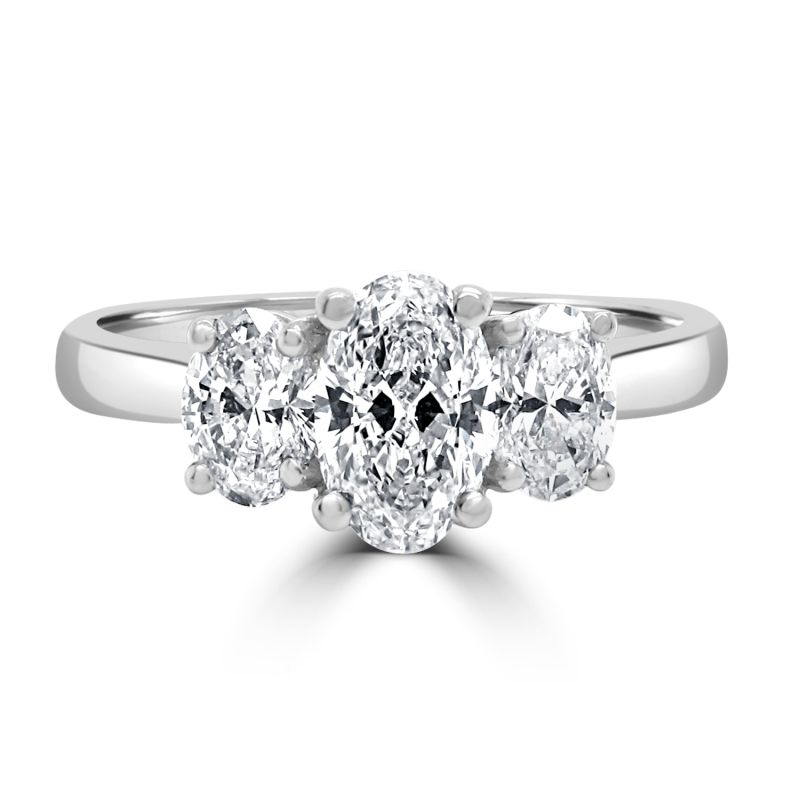 Platinum Oval Cut Diamond 3 Stone Engagement Ring 1.00ct