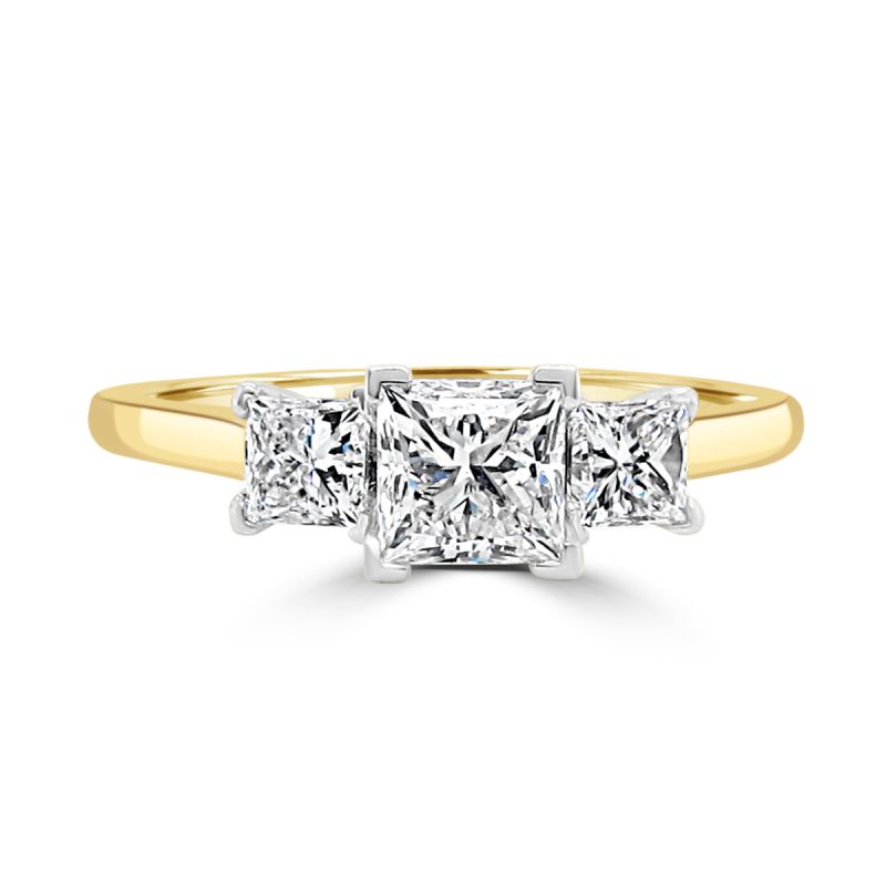 18ct Yellow Gold Princess Cut Diamond 3 Stone Engagement Ring