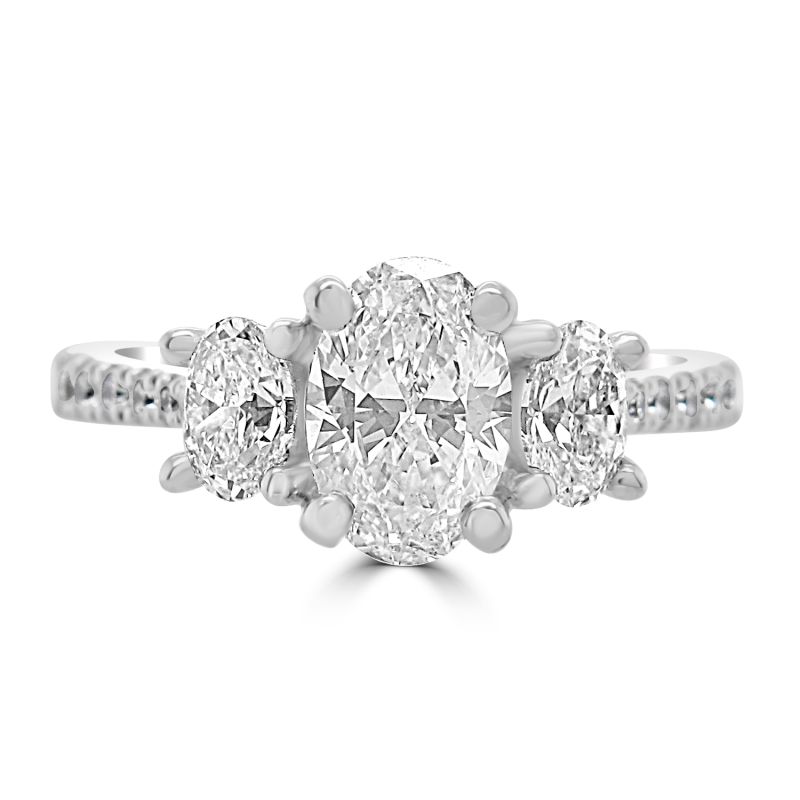 Platinum Oval Cut Diamond 3 Stone Engagement Ring 1.25ct