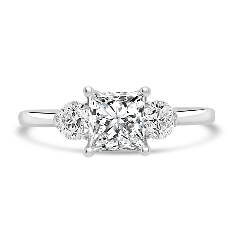 Platinum Princess & Brilliant Diamond Three Stone Ring 1.04ct