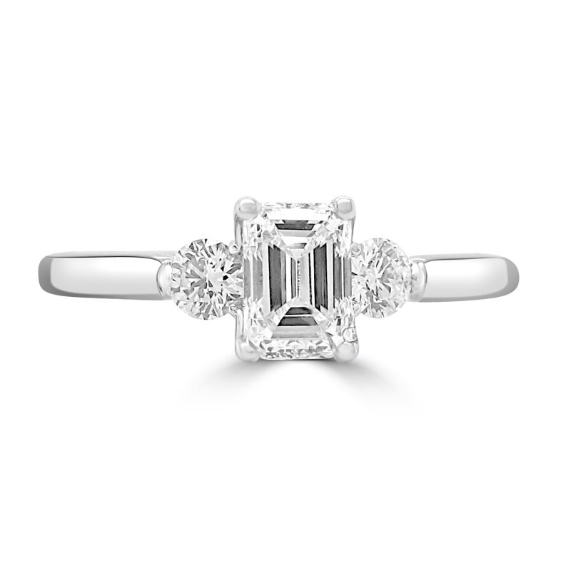 Platinum Maple Leaf Diamond Emerald & Brilliant 3 Stone Ring
