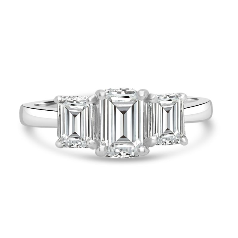 Platinum Emerald Cut Diamond 3 Stone Engagement Ring 1.51ct