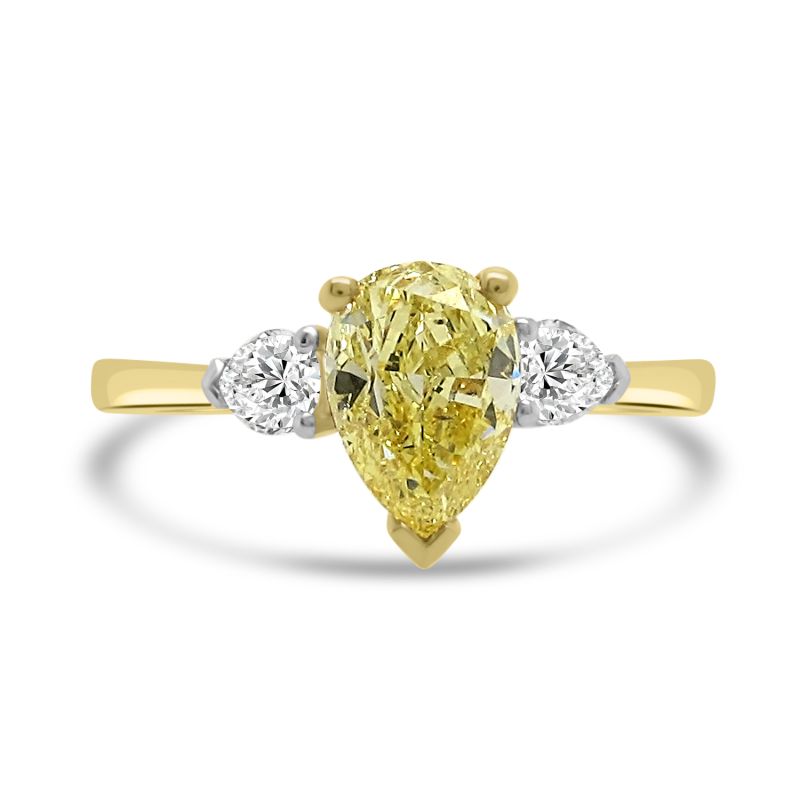 18ct Yellow Gold Pear Cut Yellow Diamond Engagement Ring 1.30ct