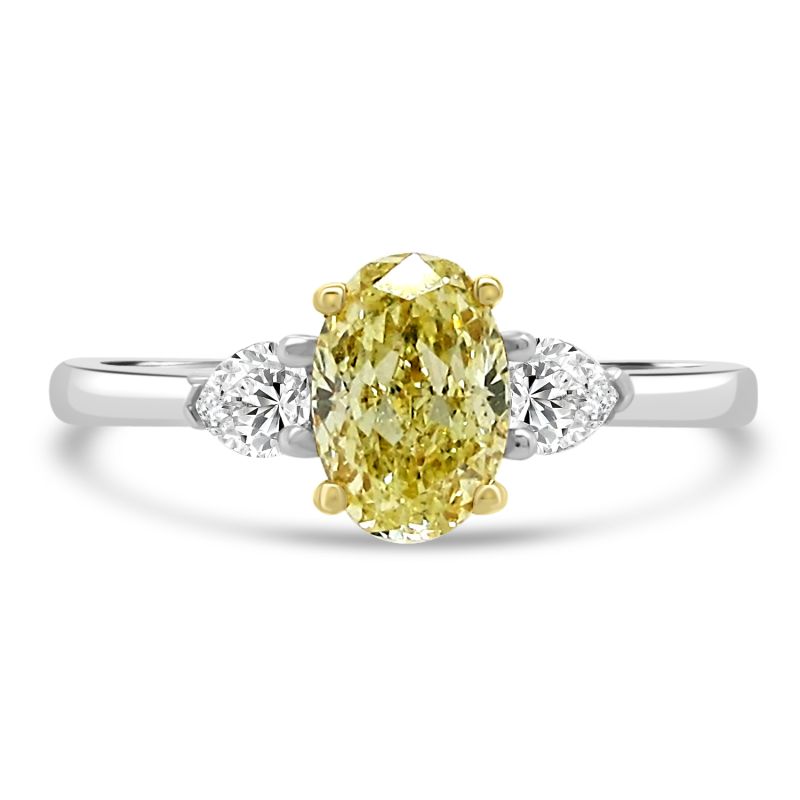 Platinum Oval Cut Yellow Diamond & Pear Engagement Ring 1.02ct