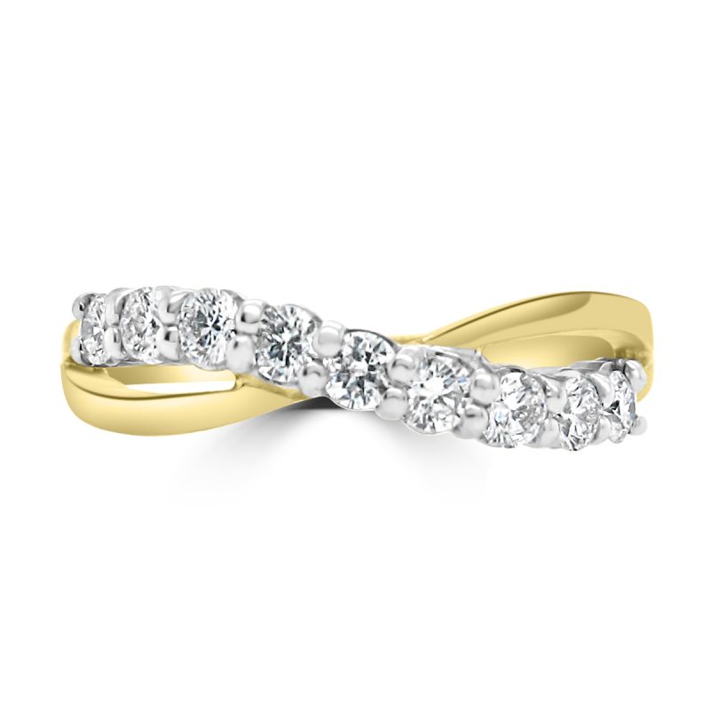 18ct Yellow Gold 9 Diamond Crossover Eternity Ring