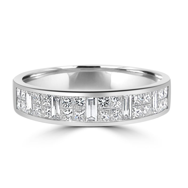 Platinum Princess & Baguette Cut Diamond Eternity Ring 0.60ct
