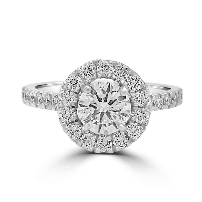 Platinum Brilliant Cut Diamond Halo Engagement Ring 0.99ct