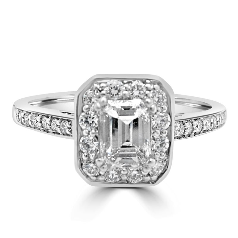 18ct White Gold Emerald Cut Diamond Shoulder Engagement Ring