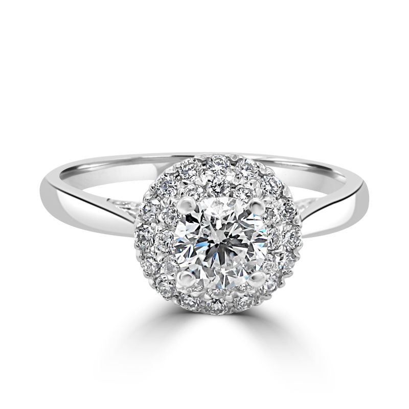 18ct White Gold Brilliant Cut Diamond Halo Engagement Ring 0.59