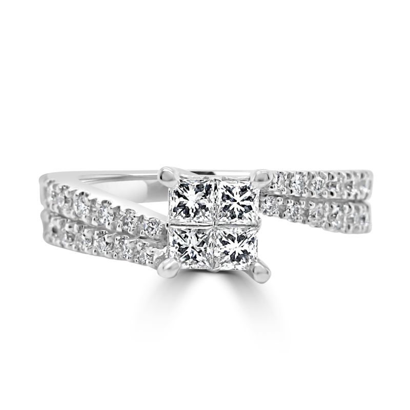 18ct White Gold Princess & Brilliant Cut Diamond Engagement Ring