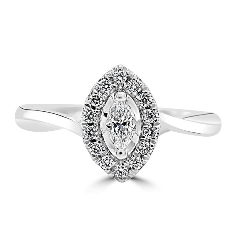 18ct White Gold Marquise Cut Diamond Engagement Ring 0.20ct