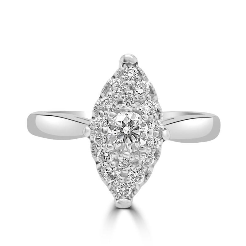 18ct White Gold Brilliant Cut Diamond Marquise Shaped Ring 0.37