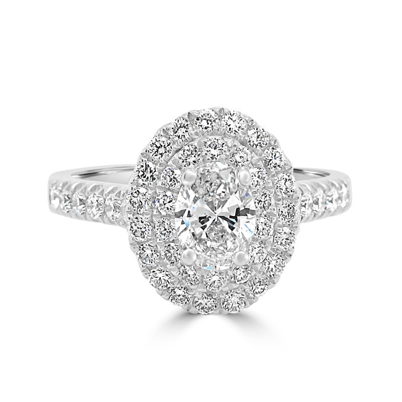 Platinum Oval Cut Diamond Halo Engagement Ring 1.15ct