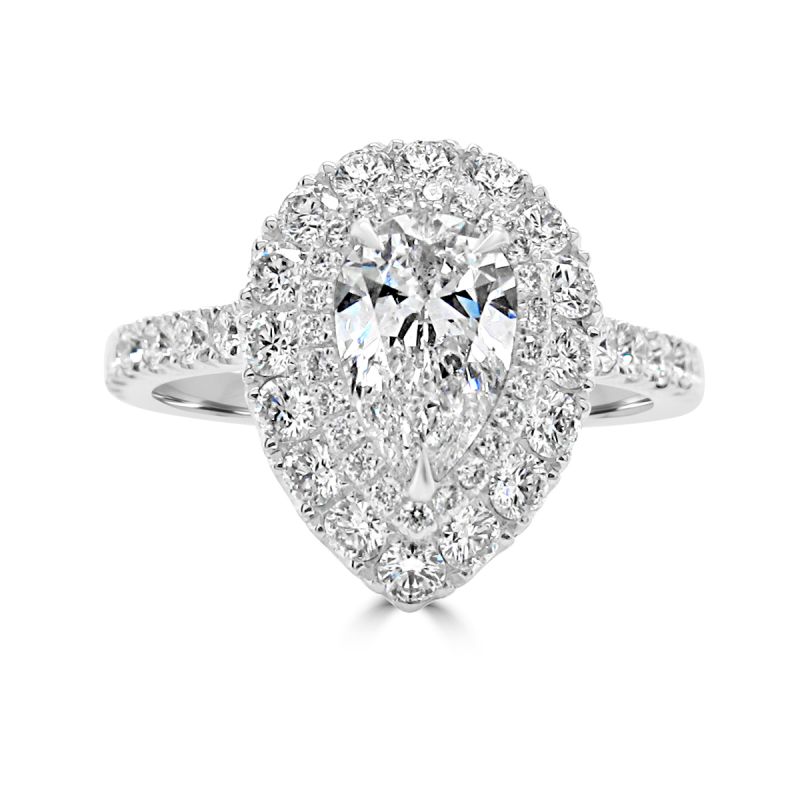 Platinum Pear Cut Diamond Halo Engagement Ring 1.46ct