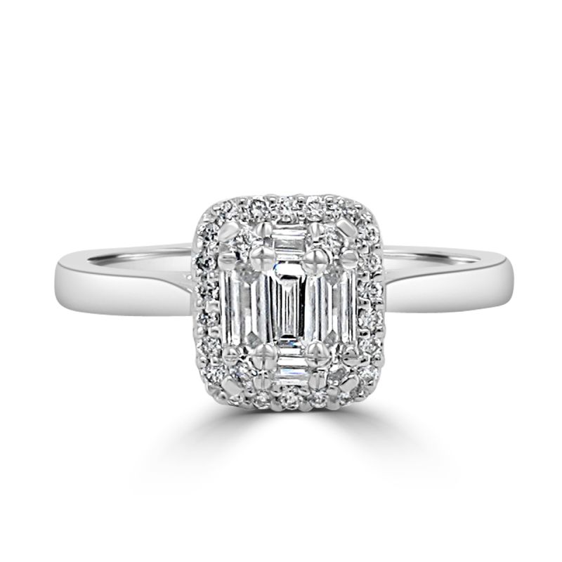 Platinum Baguette & Brilliant Cut Diamond Engagement Ring 0.25