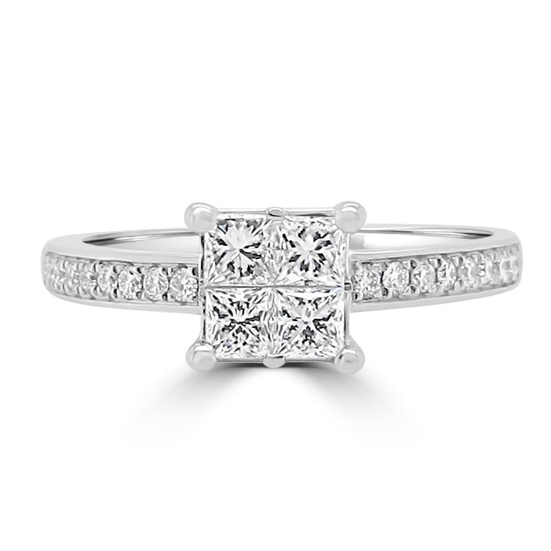 Platinum Princess Cut Diamond Quad Engagement Ring 0.67ct