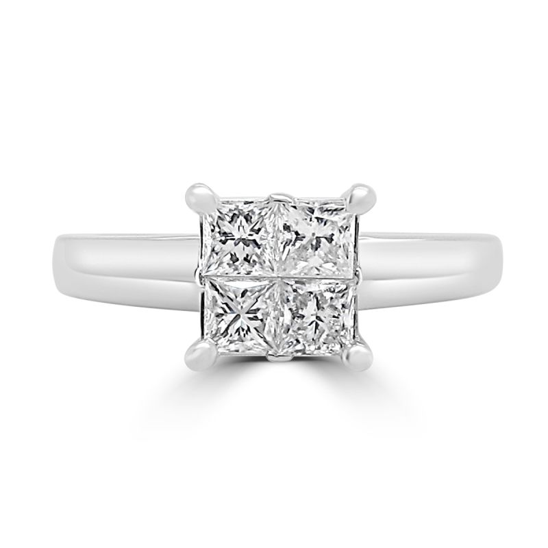 Platinum Princess Cut Diamond Quad Engagement Ring 0.78ct