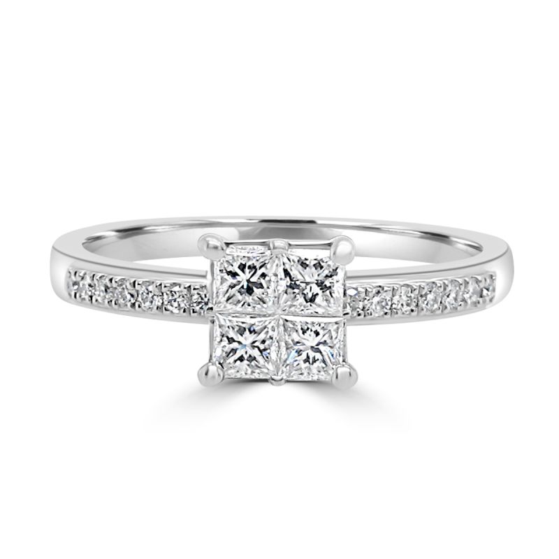 Platinum Princess Cut Diamond Quad Engagement Ring 0.48ct