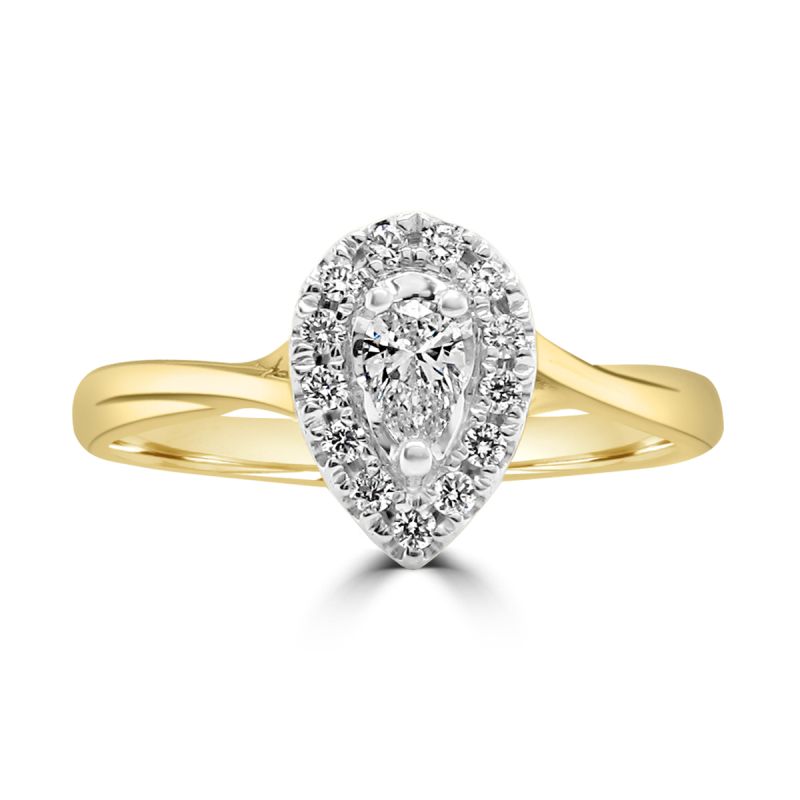18ct Yellow Gold Pear Cut Diamond Halo Engagement Ring 0.30ct