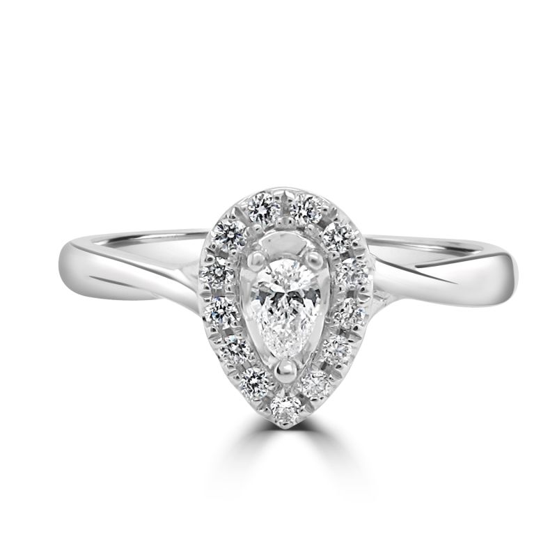 Platinum Pear Cut Diamond Halo Engagement Ring 0.30ct