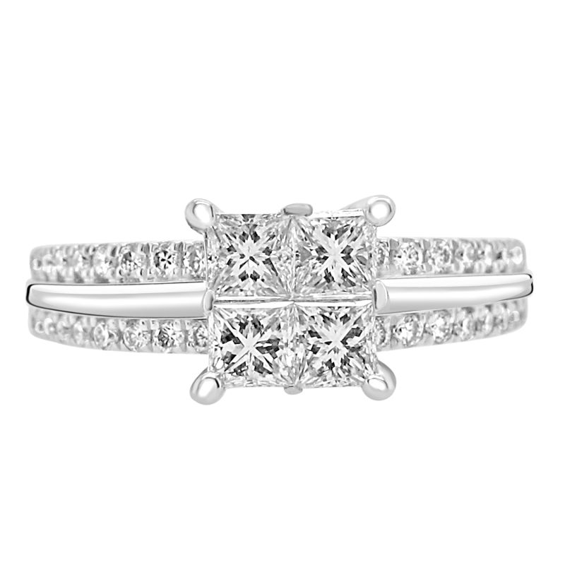 Platinum Princess Cut Diamond  Quad Engagement Ring 0.79ct