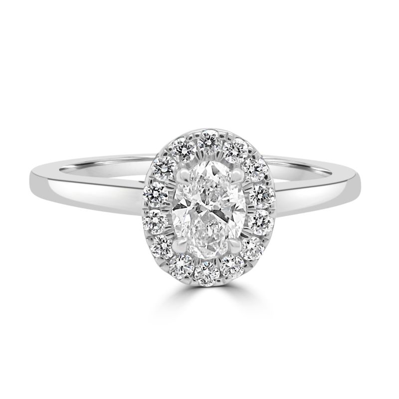 Platinum Oval Cut Diamond Halo Engagement Ring 0.45ct