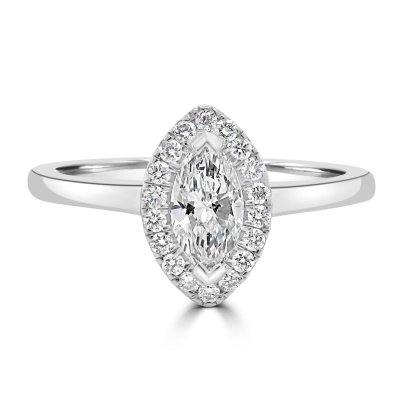 Platinum Marquise cut diamond Halo Engagement Ring 0.45ct