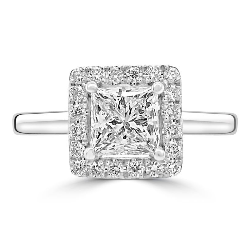 Platinum Princess Cut Diamond Halo Engagement Ring 0.97ct