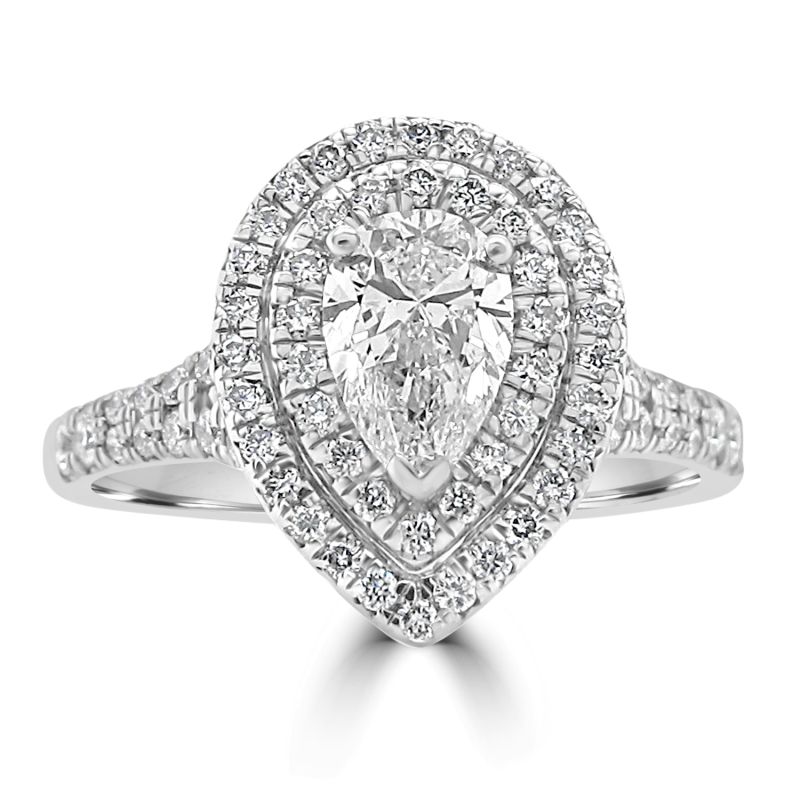 Platinum Pear Cut Double Halo Ring 1.03ct