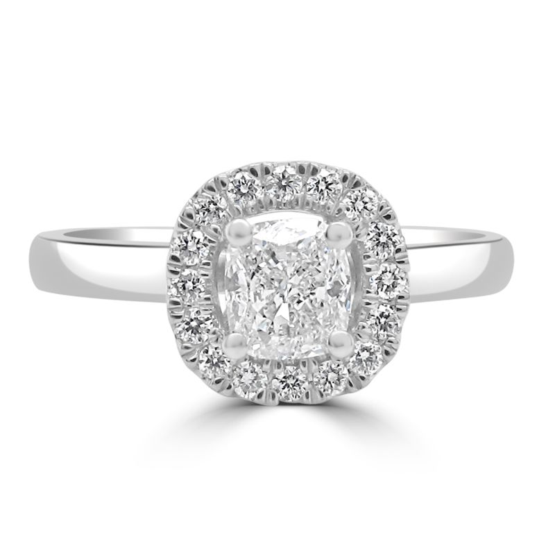 Platinum Cushion Cut Diamond Halo Engagement Ring 0.50ct