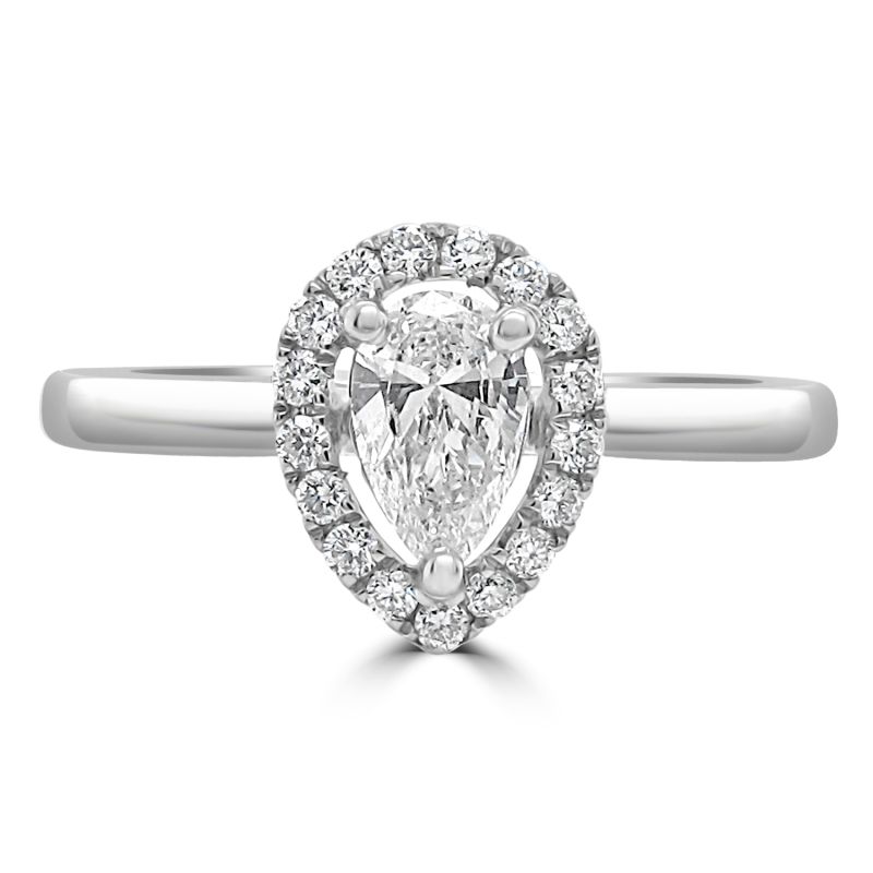Platinum Pear Cut Diamond Halo Engagement Ring 0.43ct