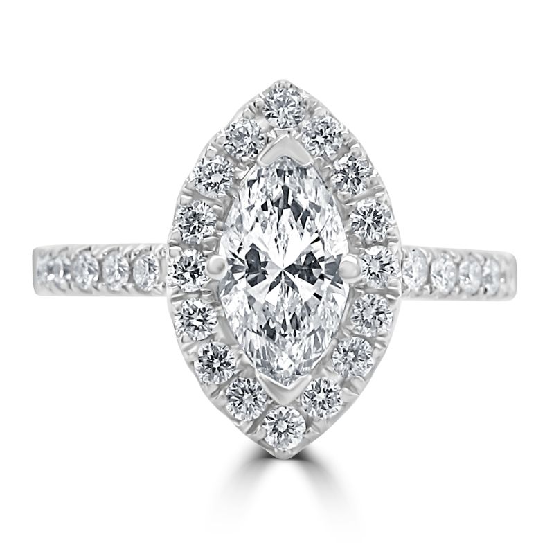Platinum Marquise Cut Diamond Halo Engagement Ring 0.97ct