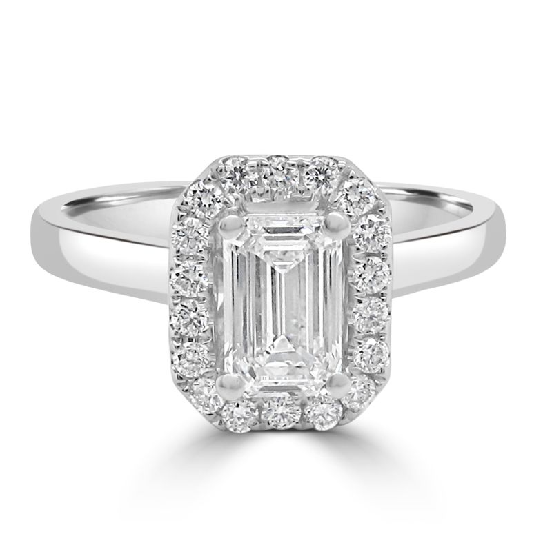 Platinum Emerald Cut Diamond Halo Engagement Ring 0.69ct