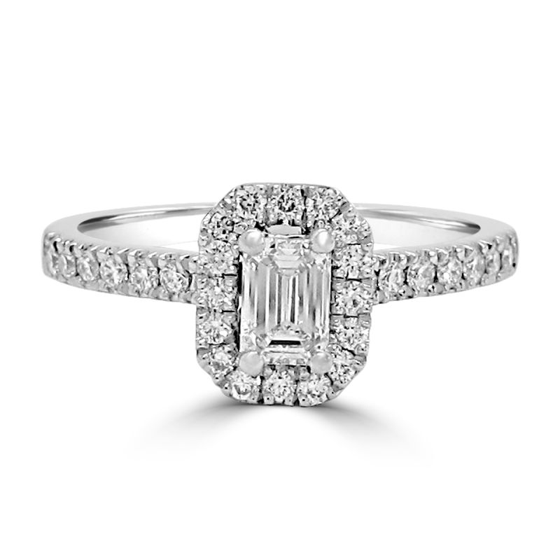 Platinum Emerald Cut Diamond Halo Engagement Ring 1.06ct