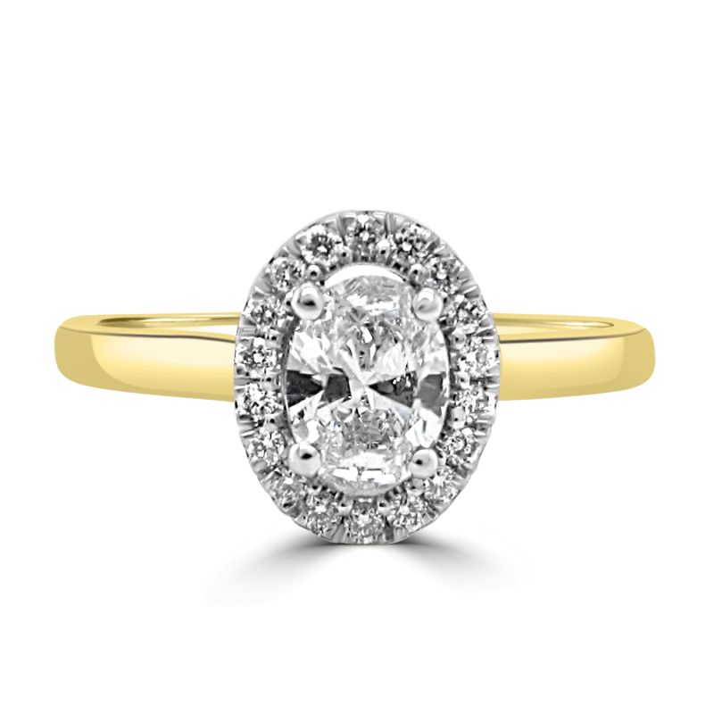 18ct Yellow Gold Oval Cut Diamond Halo Engagement Ring 0.84ct