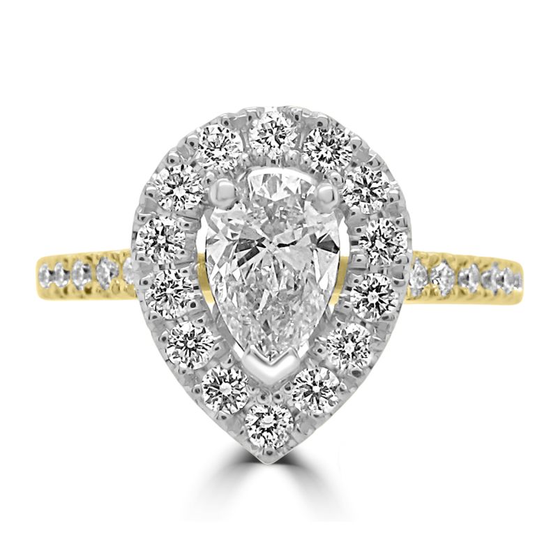 18ct Yellow Gold Pear Cut Diamond Halo Engagement Ring 1.05ct