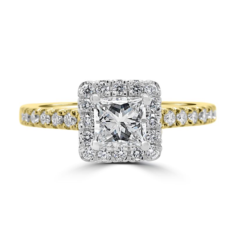 18ct Yellow Gold Princess Cut Diamond Halo Engagement Ring 1.00