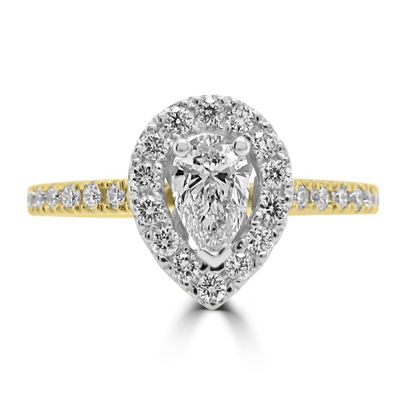 18ct Yellow Gold Pear Cut Diamond Halo Engagement Ring 0.69ct