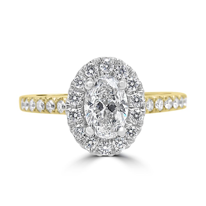 18ct Yellow Gold Oval Cut Diamond Halo Engagement Ring 0.88ct