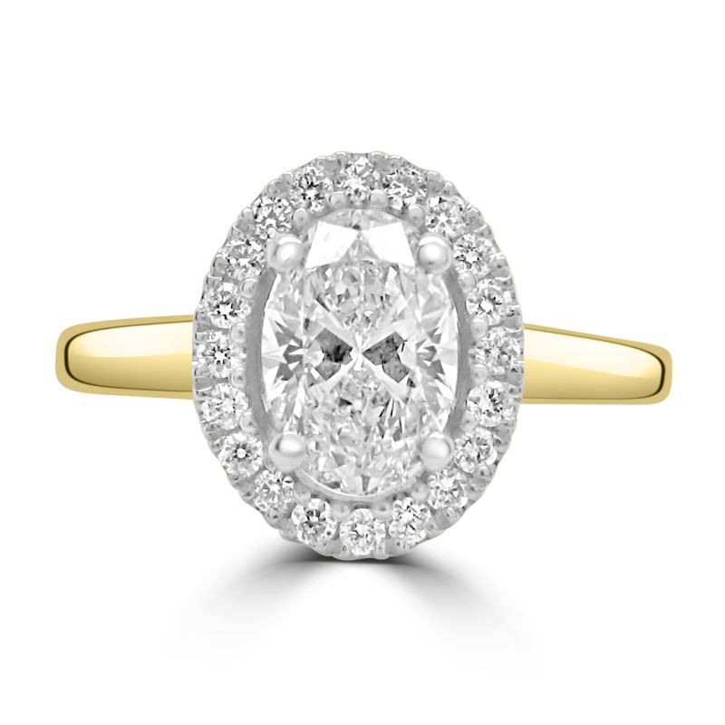 18ct Yellow Gold Oval Cut Diamond Halo Engagement Ring 0.85ct